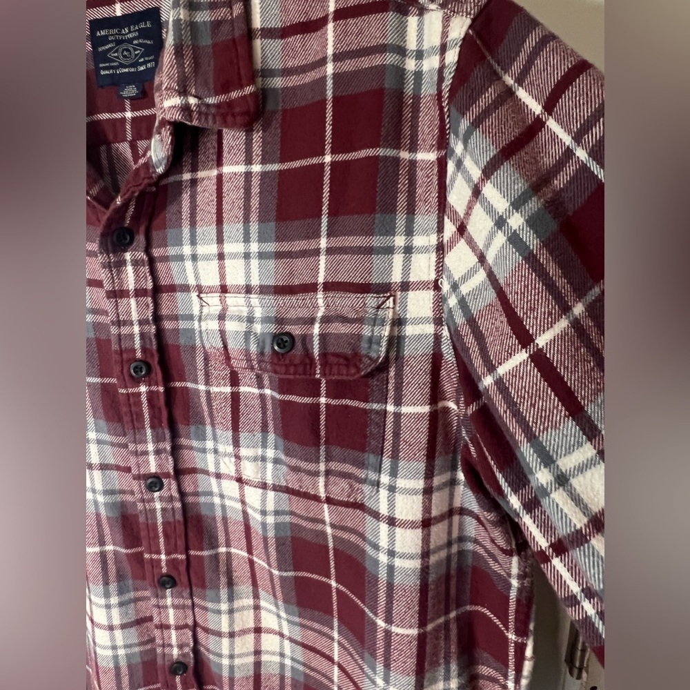 American Eagle Flannel Shirt Long Sleeve Button Down Multicolor 100% Cotton - Picture 5 of 13